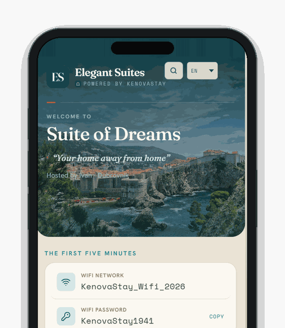 A Portfolio guide on a phone — the management company leads, Kenova underneath